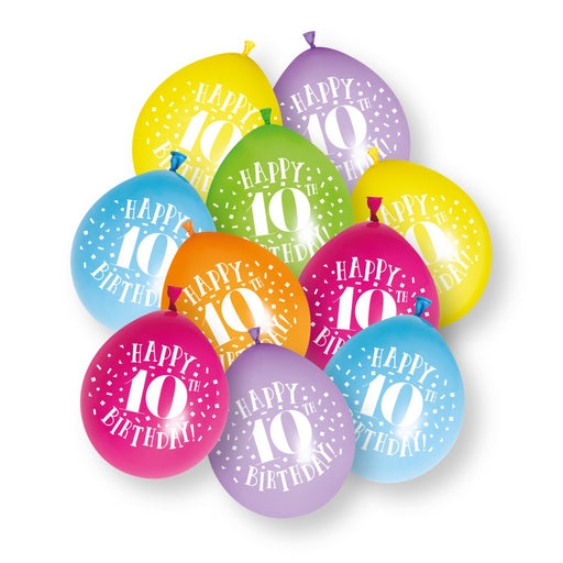 10 Pack Happy 10th Birthday 9" Latex Balloons