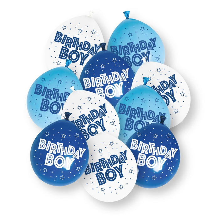 10 Pack Birthday Boy 9" Latex Balloons