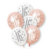 6 Pack Glitz Rose Gold Number 16 Assorted Platinum & Pearl Premium 12" Latex Balloons (Optional Helium Inflation)