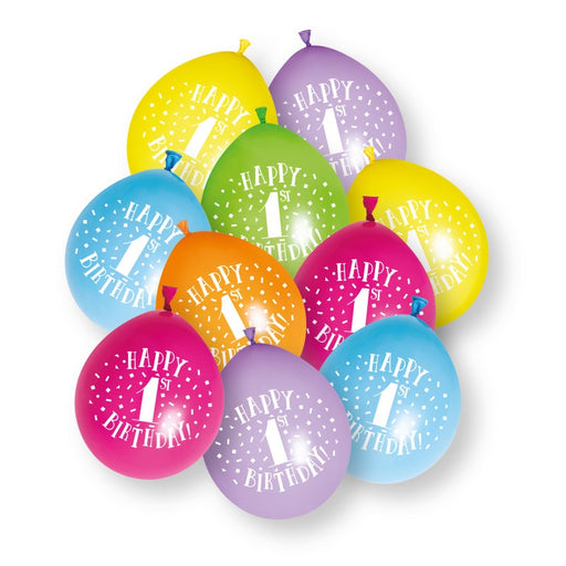 10 Pack Happy 1st Birthday 9" Latex Balloons