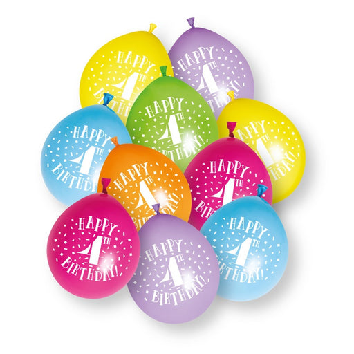 10 Pack Happy 4th Birthday 9" Latex Balloons