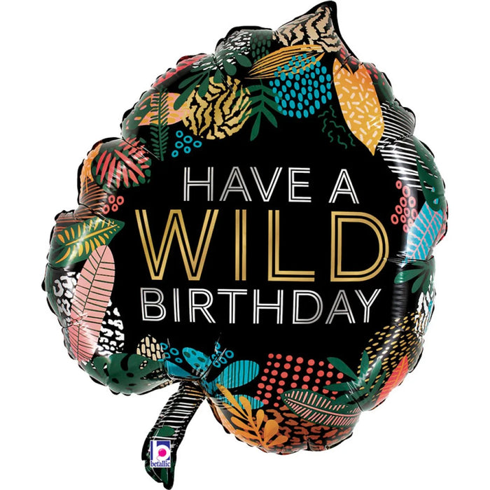 Wild BDay Tropical Leaf 30" Supershape Foil Balloon (Optional Helium Inflation)