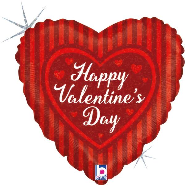 Happy Valentine's Day Script Heart Shaped Foil Balloon (Optional Helium Inflation)