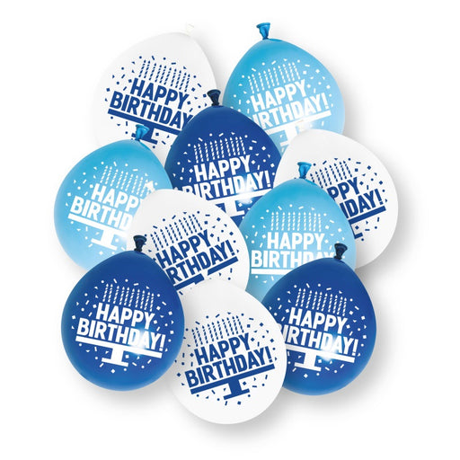 Assorted Blue "Happy Birthday" 9" Latex Balloons 10 Pack