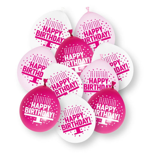 Assorted Pink "Happy Birthday" 9" Latex Balloons 10 Pack