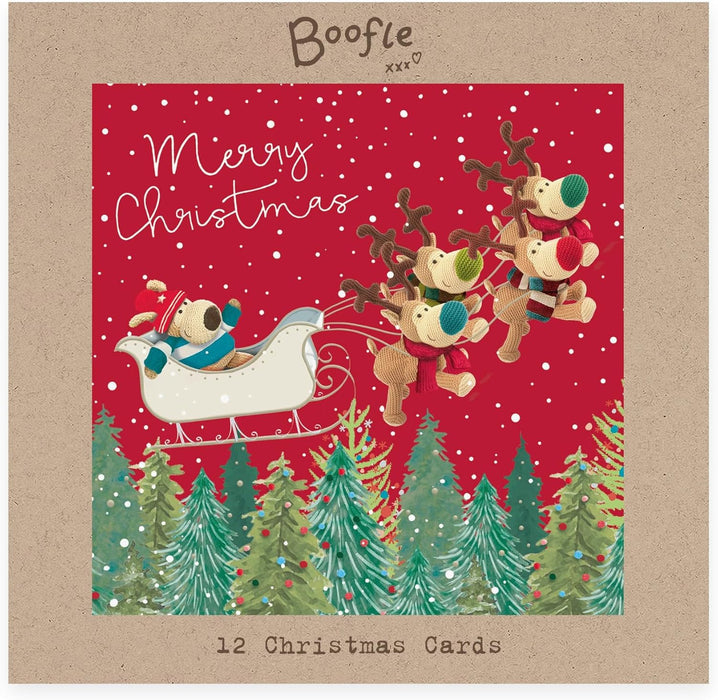 Boofle Assorted Box of 12 Christmas Cards (Sleigh Ride Designs)