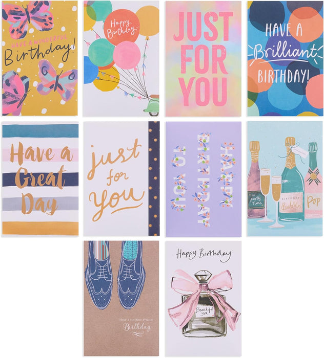 UK Greetings Multipack of 30 Assorted Birthday Cards for Him/Her/Kids - Bright Designs - Includes Keepsake Box