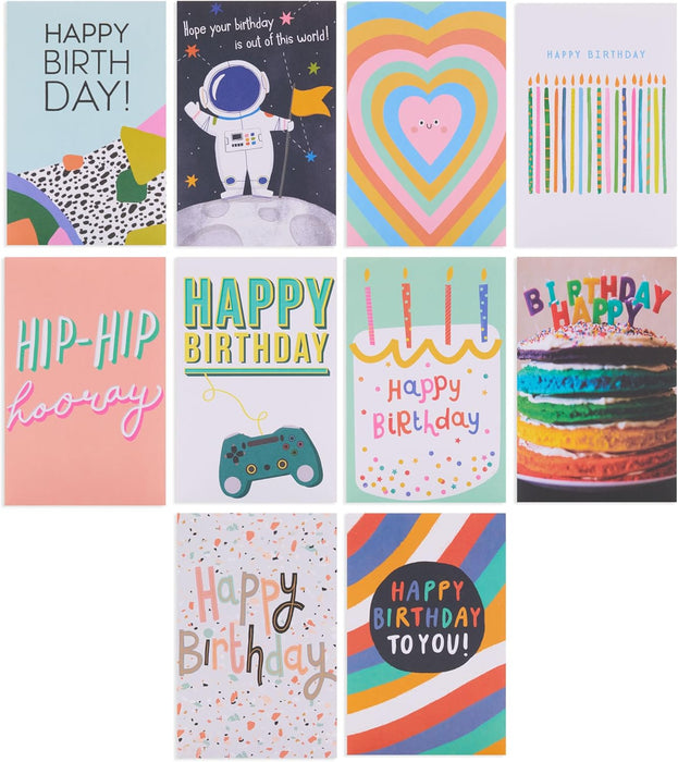 UK Greetings Multipack of 30 Assorted Birthday Cards for Him/Her/Kids - Bright Designs - Includes Keepsake Box