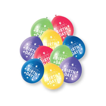Rainbow Solid "Happy Birthday" 9" Latex Balloons 10 Pack