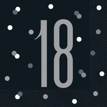Birthday Black Glitz Number 18 Luncheon Napkins 16 Pack