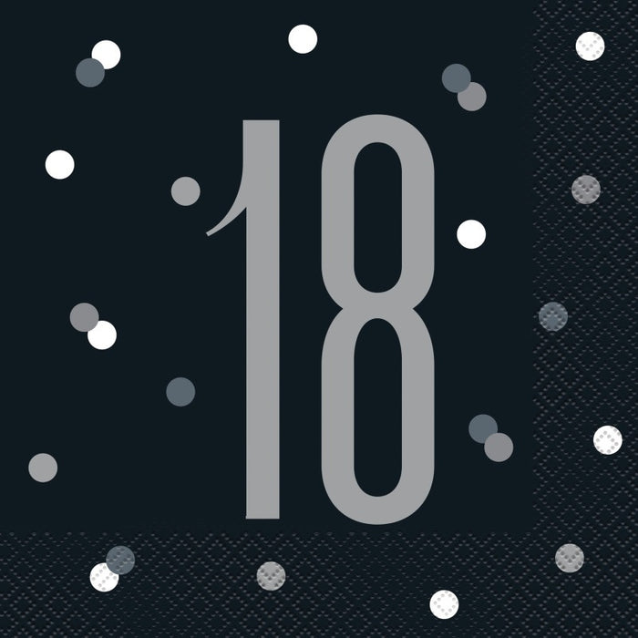 Birthday Black Glitz Number 18 Luncheon Napkins 16 Pack