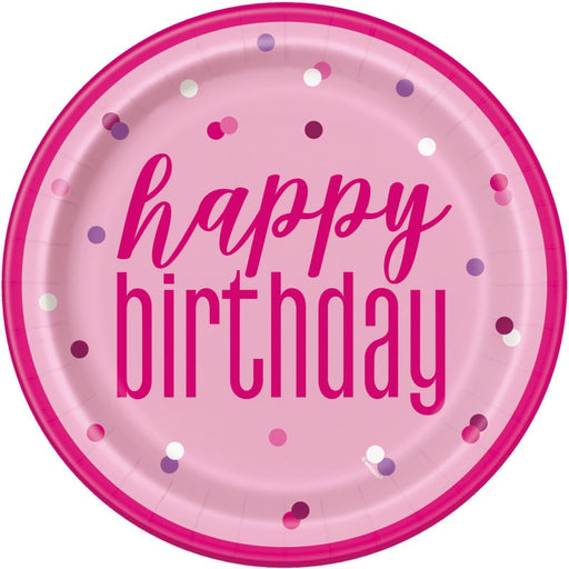 Glitz Pink & Silver "Happy Birthday" 9" Plates 8 Pack