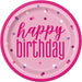 Glitz Pink & Silver "Happy Birthday" 9" Plates 8 Pack