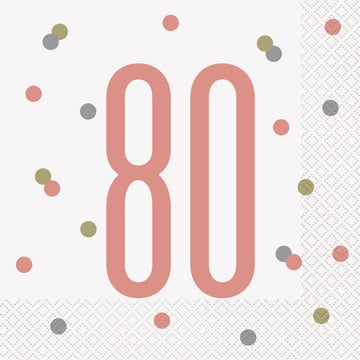 Birthday Glitz Rose Gold Number 80 Lunch Napkins 2-Ply (16 Pack)