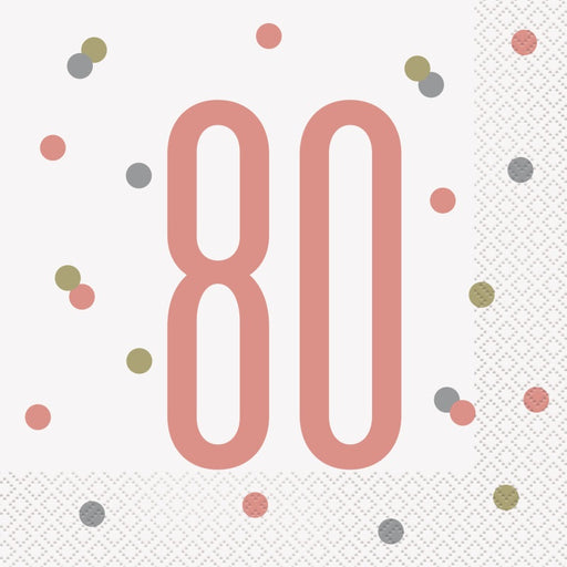 16 Birthday Glitz Rose Gold Number 80 Lunch Napkins 2-ply