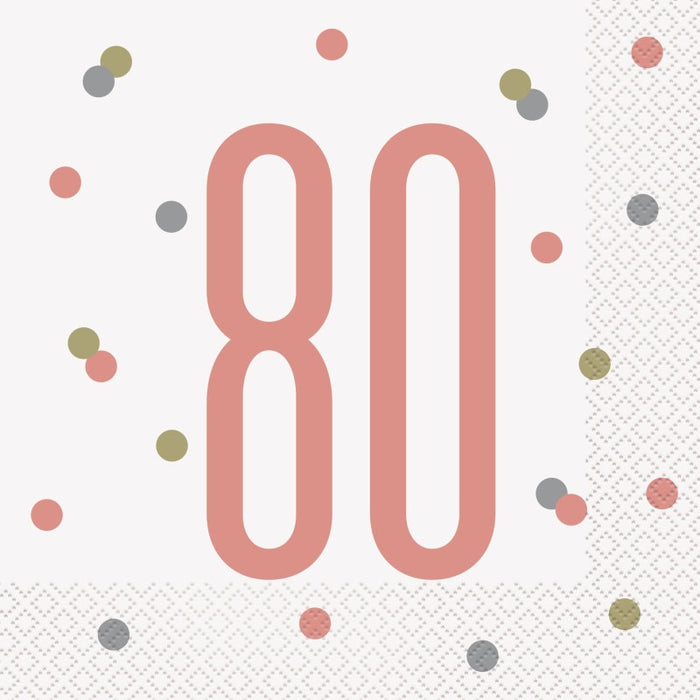 16 Birthday Glitz Rose Gold Number 80 Lunch Napkins 2-ply