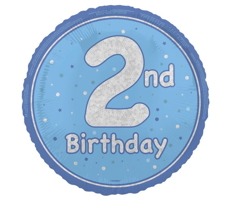 2nd Birthday Blue Glitz 18" Balloon (Optional Helium Inflation)