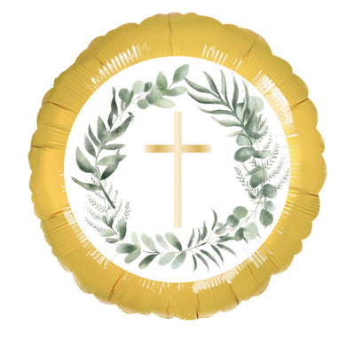 Cross Gold Floral 17" Foil Balloon (Optional Helium Inflation)