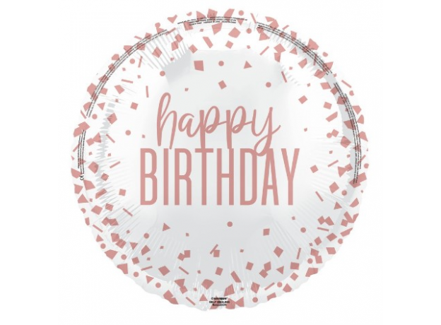 Rose Gold Confetti Happy Birthday Foil Balloon (Optional Helium Inflation)