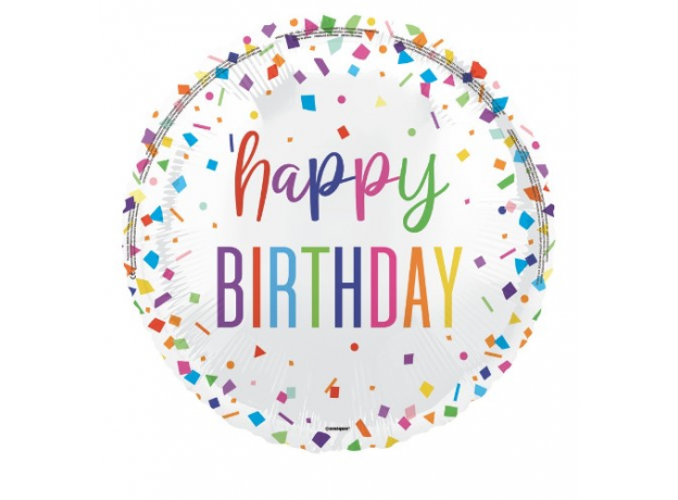 Bright Confetti Happy Birthday Foil Balloon (Optional Helium Inflation)