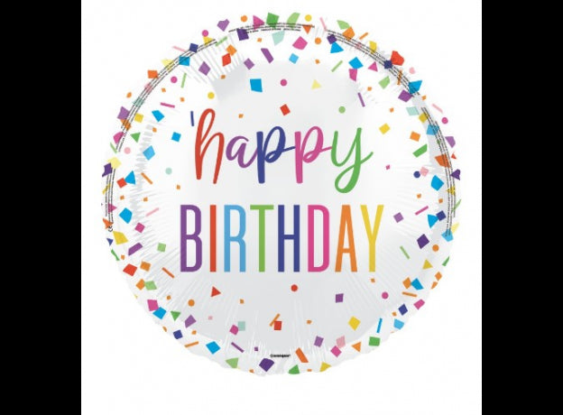 Bright Confetti Happy Birthday Foil Balloon (Optional Helium Inflation)