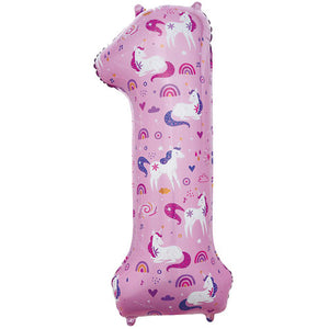 Unicorn Pattern Pink Number 1 Giant Foil Balloon 34" (Optional Helium Inflation)