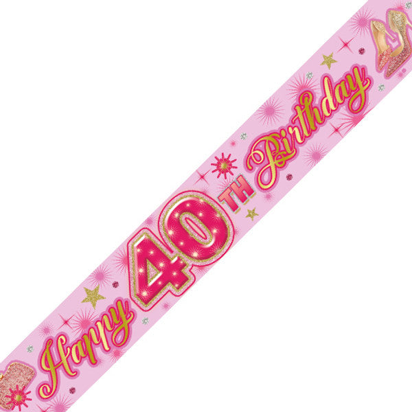 Age 40 Pink Glamour Holographic Birthday Banner