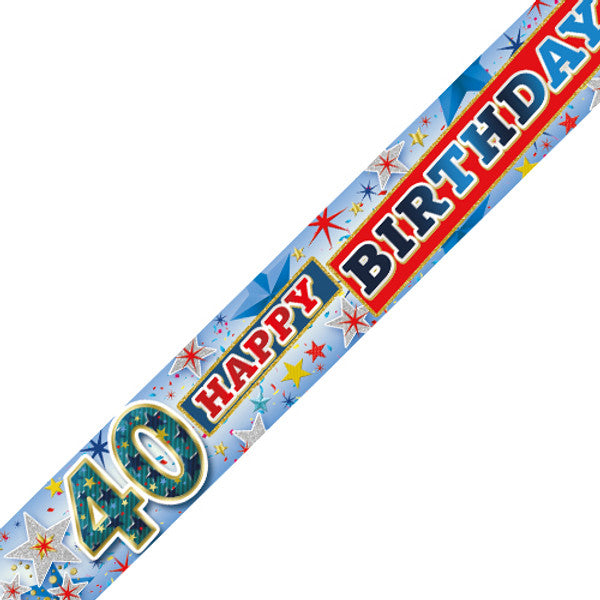 Age 40 Blue Stars Holographic Birthday Banner