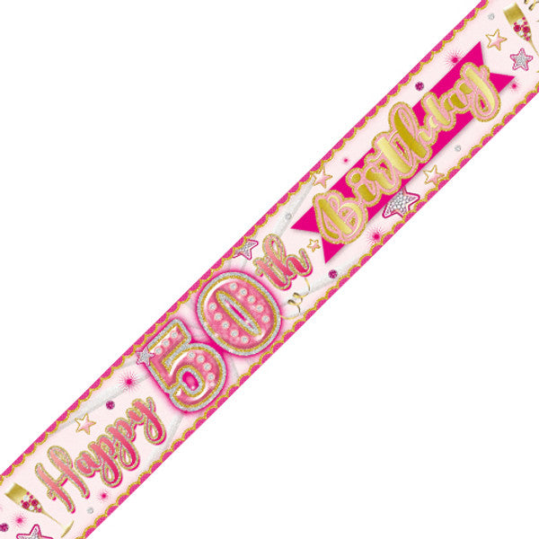 Age 50 Pink Celebration Holographic Birthday Banner