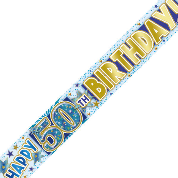 Banner Age 50 Blue Celebration Holographic Birthday