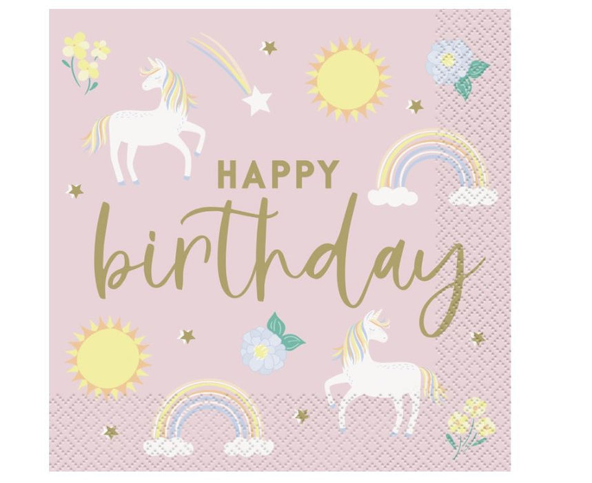 Unicorn Pink Lunch Napkins - 16 Pack 2 Ply