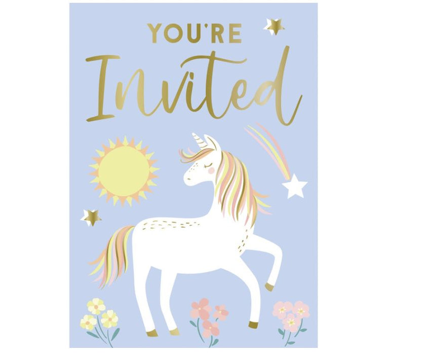 Unicorn Party Invites 8 Pack - Kids Birthday