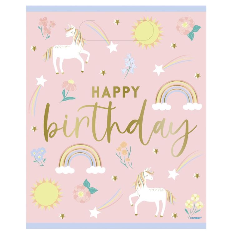Unirocn Pink Party Bags Kids Birthday Loot Bag - 8 Pack