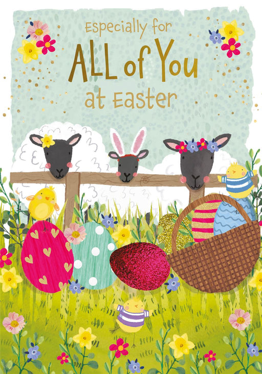 Easter Card for All Of You – Traditional Easter Cross and Lilies Illustration