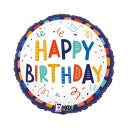 Multicolour Happy Birthday 18" Foil Balloon (Optional Helium Inflation)
