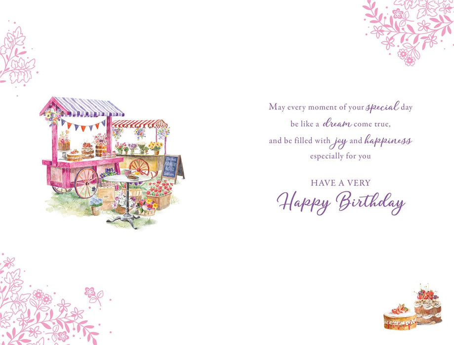 Birthday Card - Cake & Flower Market Illustration