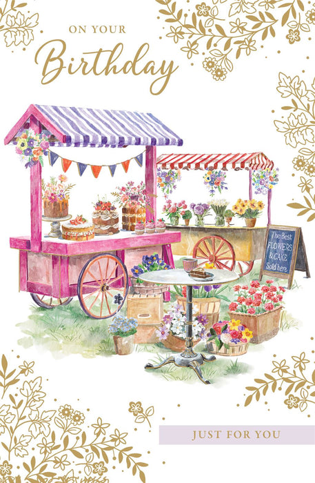 Birthday Card - Cake & Flower Market Illustration