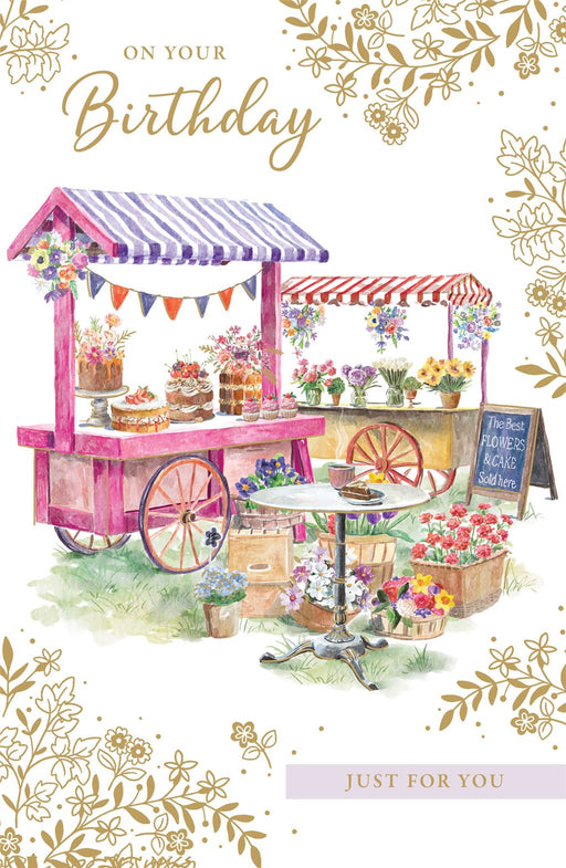 Birthday Card - Cake & Flower Market Illustration