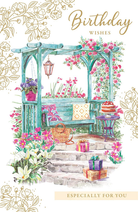 Birthday Card – Garden Pergola with Flowers Illustration