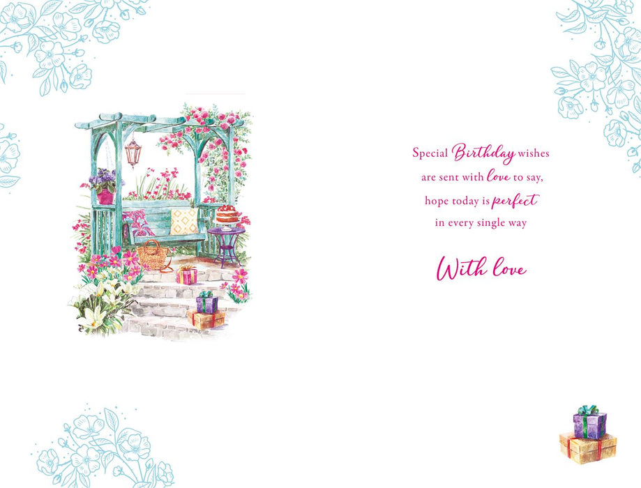 Birthday Card – Garden Pergola with Flowers Illustration