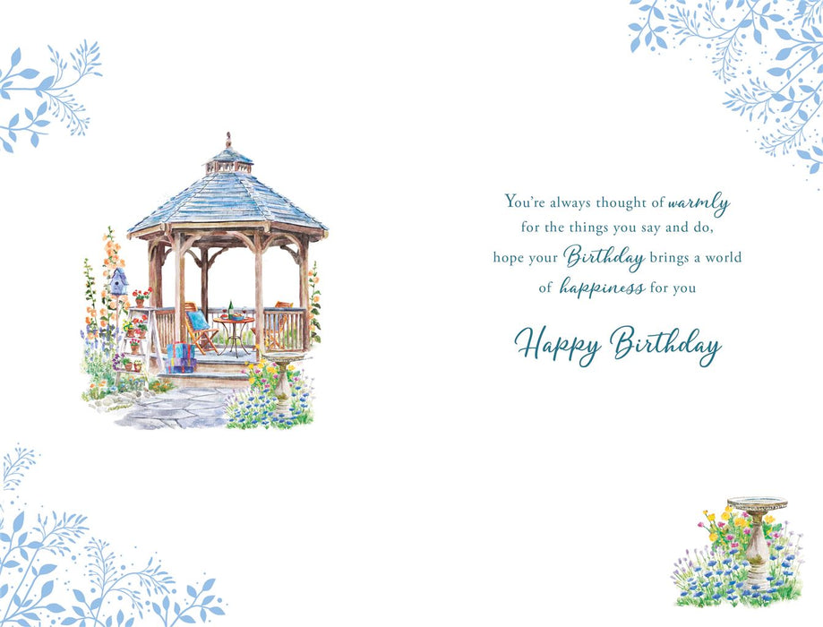 Birthday Card – Wooden Gazebo Garden Illustration