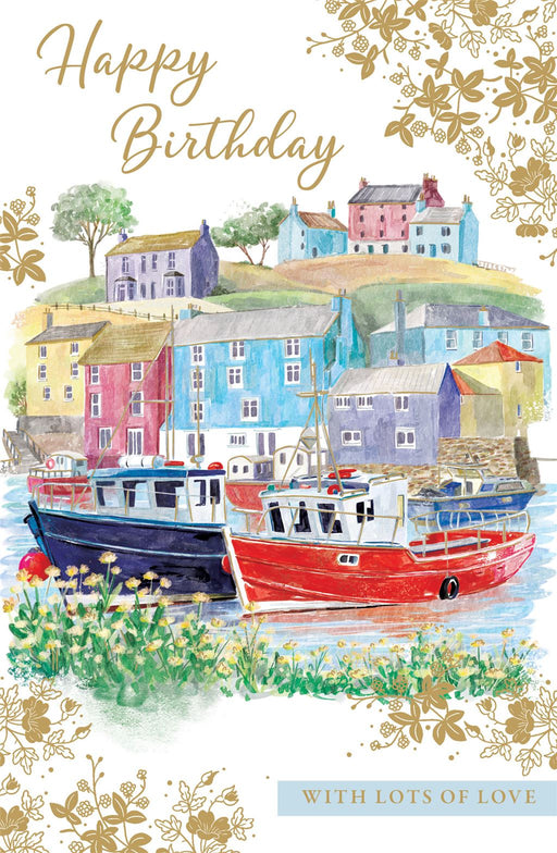 Birthday Card - Coastal Harbour Boats Illustration