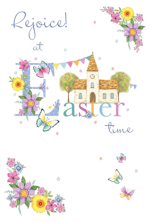 Easter Card for Religious – Charming Spring Meadow with Wildflowers and Butterflies