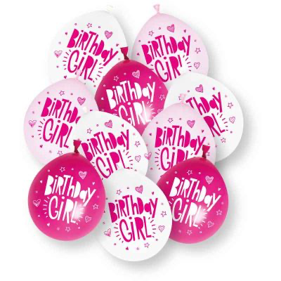 Birthday Girl Balloons 9" Latex Assorted 10 Pack