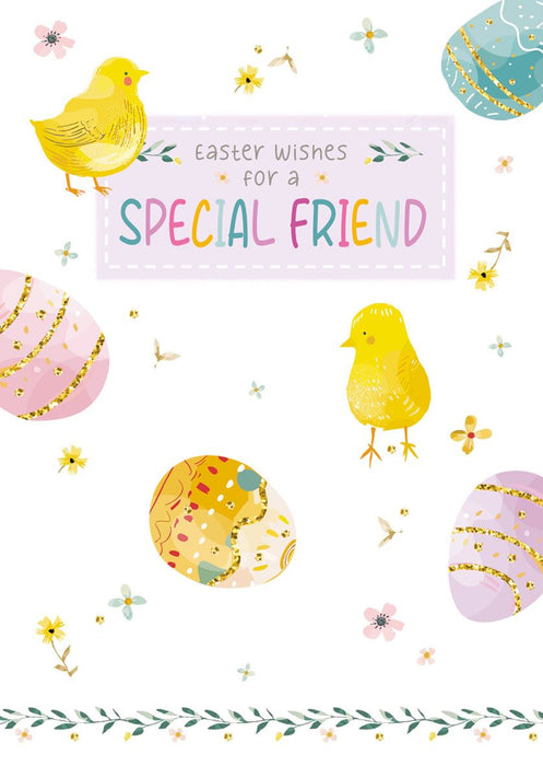 Easter Card for Special Friend – Cute Easter Bunny with Colourful Flowers and Butterflies