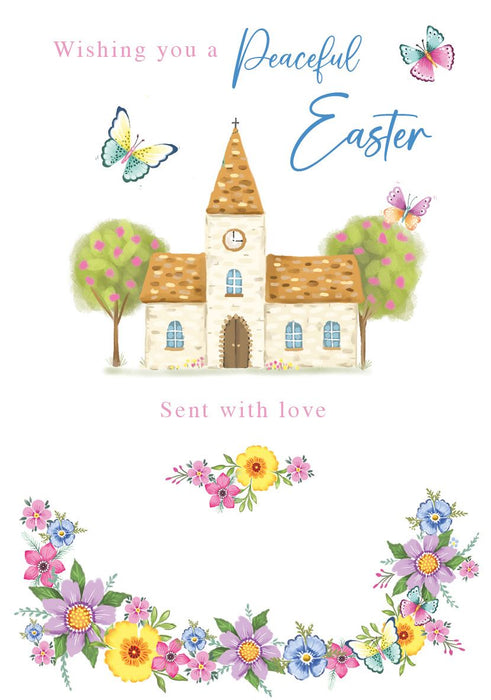 Easter Card for Religious – Sweet Easter Ducklings by a Garden Path