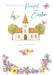 Easter Card for Religious – Sweet Easter Ducklings by a Garden Path