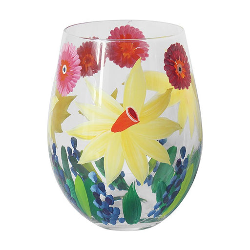 Hand Painted Stemless Glass Daffodils