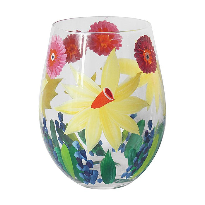 Hand Painted Stemless Glass Daffodils