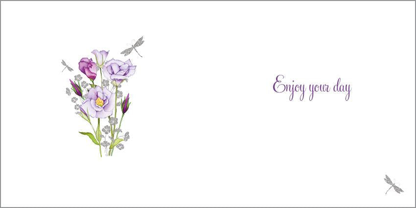 Birthday Card - Purple Flowers with Silver Accents